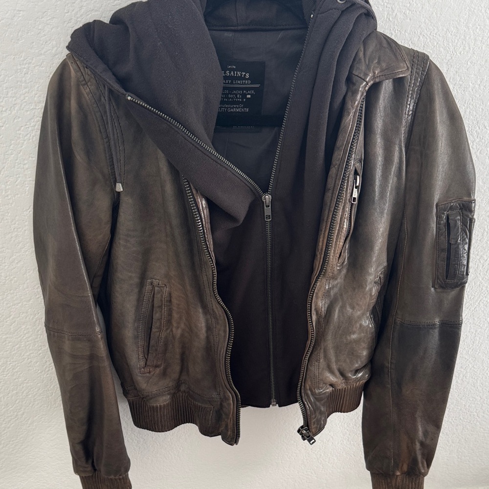 All saints leather bomber jacket